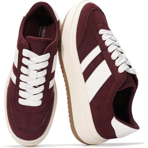 Women\'s Maroon Lightweight Memory Foam Non-slip Insole Fashion Sneakers